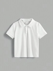 SHEIN Young Boy Solid Color Knitted Short Sleeve Polo Shirt With Turn-Down Collar