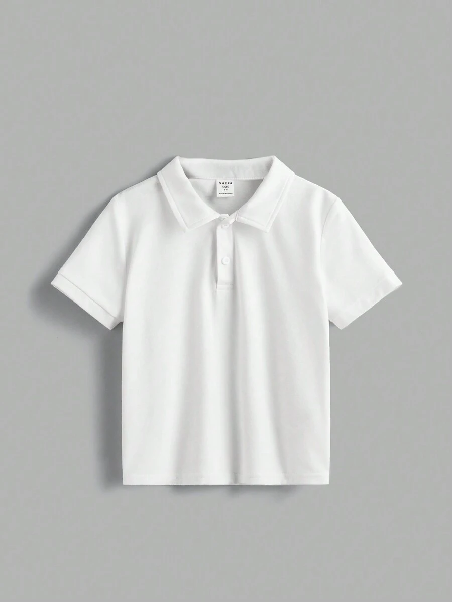 SHEIN Young Boy Solid Color Knitted Short Sleeve Polo Shirt With Turn-Down Collar