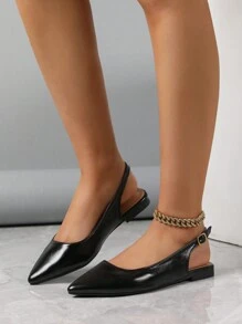 2025 Autumn Women's Summer New Pointed Toe Back Strap Open Heel Flat Shoes With Simple Design Valentines - Black - View 5