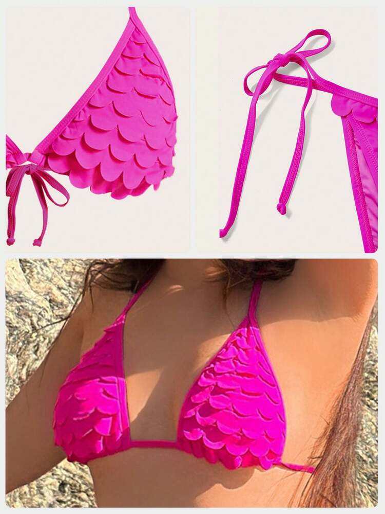 Ladies' Solid Color Halter Neck Bikini Set Summer Beach