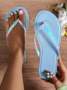 Chaussons Plats Femmes Or, Argent Et Noir, Tongs Avec Anneau D'orteil, Couleur Unie, Antidérapant, Adapté À Une Utilisation Intérieure Et Extérieure