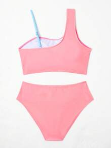 Teen Girl 2 chiếc cổ áo bất đối xứng in chữ thể thao Bộ bikini đi biển mùa hè - Nhiều màu - Xem 2