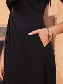 GENKIRA Women's Asymmetrical Shoulder Beaded Dress For Summer - Black - View 6