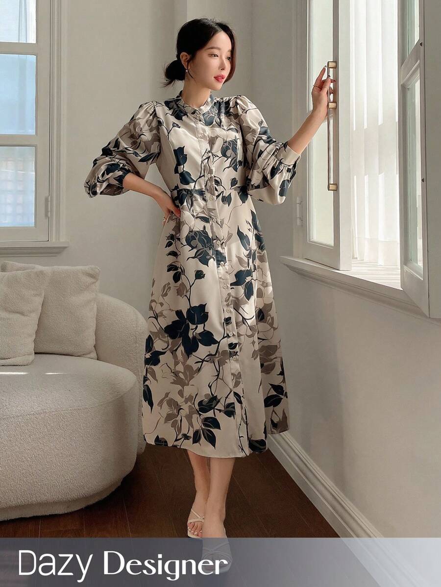Dazy Designer Váy dài tay thiết kế hoa thanh lịch cho nữ, bèo nhún - Nhiều màu - Xem 1