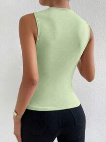 Chiquease Solid Color Funnel Neck Ruched Tank Top - Green - View 2
