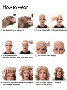 Ombre Blonde Natural Wave Short Women Lace Front Synthetic Wigs 6X4X0.5 T-Part Lace Wig  Middle Length Lace Curly Wigs With 180 Density Side Part Synthetic Hair For Women Lady Ladies Daily Used 18inch Beginner Friendly - Ombre - View 11