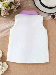 SHEIN Young Girl Color Block Patchwork Collar Sleeveless Top For Spring And Summer - Purple - View 2