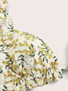 Swim Mod Summer Beach Floral Print Ruffle Trim Bikini Set