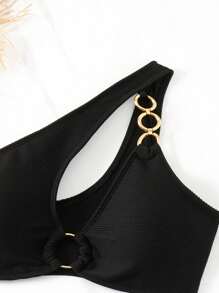 Vaytide Bộ bikini Monokini hở vai một vai gợi cảm dành cho nữ có dây xích, đi biển mùa hè - màu đen - Xem 5