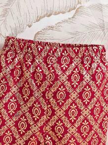 寶寶女孩熱壓印花荷葉邊背心與長褲套裝,夏季 - 酒紅色 - 查看 7