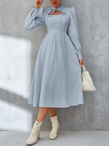 SHEIN Privé Women's Fashion Solid Color Long Sleeve Dress