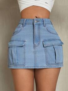 SHEIN SXY 女士牛仔裙,多口袋設計