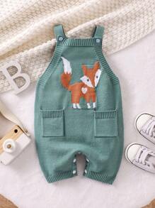 SHEIN 嬰兒男童狐狸印花口袋針織連體衣 - 彩色 - 查看 2