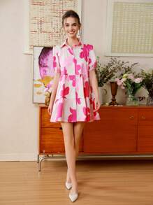 Revavyn 女士短袖印花连衣裙，全身图案，适合女士夏季度假装 - 彩色 - 查看 4