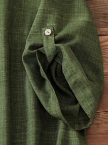 SHEIN LUNE Kích thước lớn Của phụ nữ Lỏng lẻo phù hợp Giải trí Áo sơ mi Với Chải Đường viền cổ chữ V Và Cho mùa xuân Và Mùa hè - Màu xanh Ô liu - Xem 3