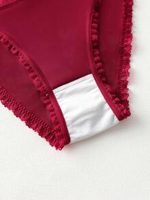 Lace Trim Underwire Bra And Panties Set For Women - Burgundy - View 4