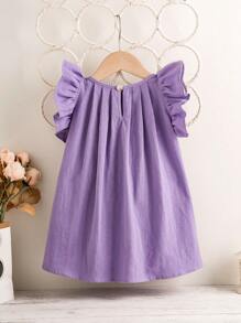 SHEIN Baby Girl Solid Color Ruffled Hem Decorated Dress