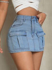 SHEIN SXY 女士牛仔裙,多口袋設計