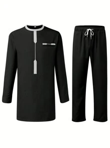 男士简约宽松纯色长袖西装套装 - 建议订购小一码 - 黑色 - 查看 3