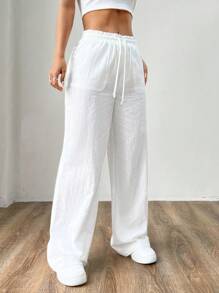 SHEIN EZwear 女士白色編織寬腿褲