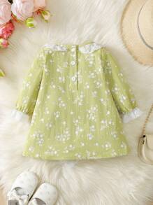 SHEIN Newborn Baby Girl Floral Ruffle Hem Long Sleeve Dress