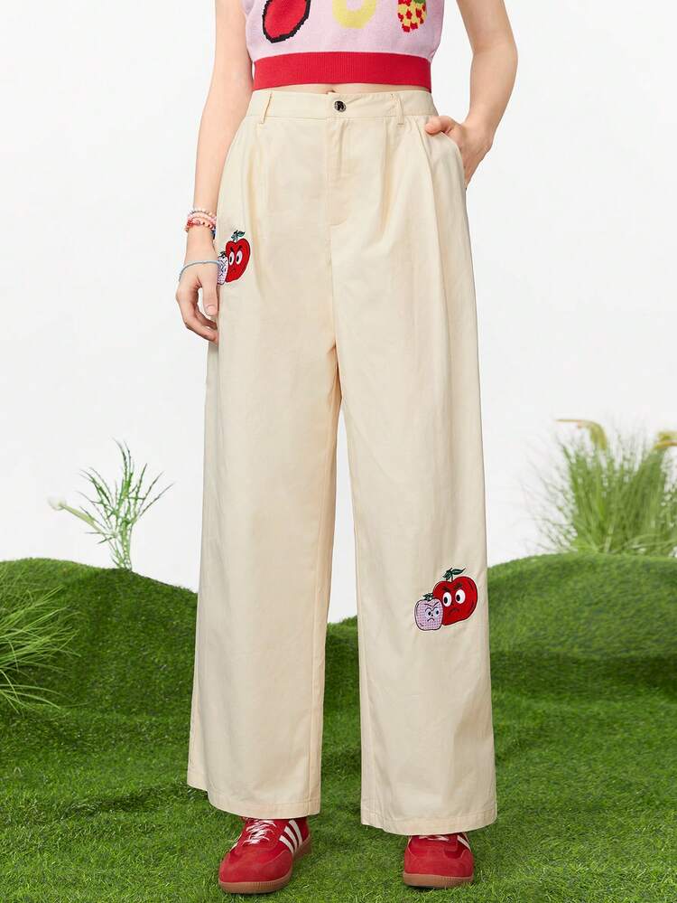 Women's Cartoon Embroidered Straight-Cut Pants