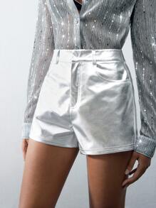 Maija Women Fashion Silver Color Party Shorts, Festival - Silver - View 8