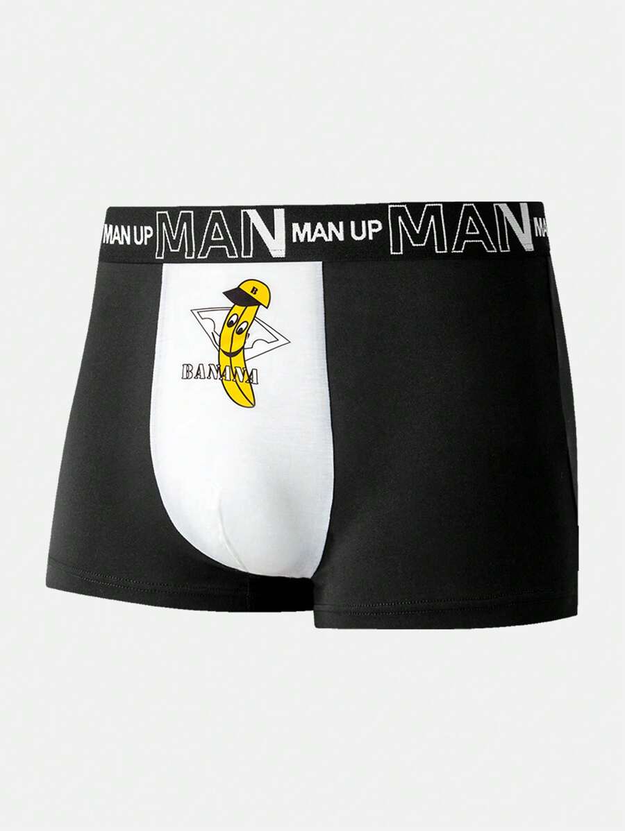 Men's Boxer Briefs With Banana Print - Black - View 1