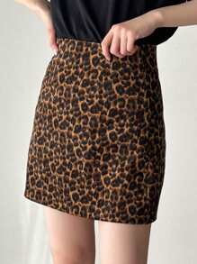 FRIFUL Women's Leopard Print Mini A-Line Skirt,Pencil Skirt - Brown - View 1