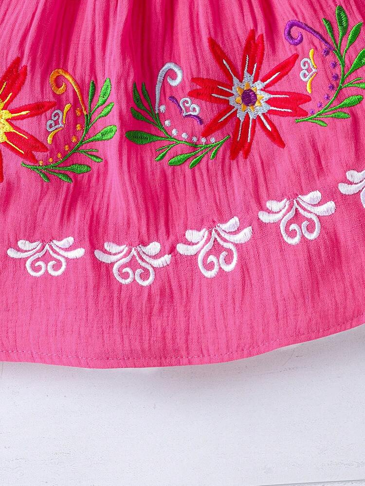 New Spring Summer Baby Girl Floral Embroidery Off-Shoulder Dress