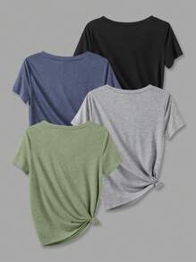 Omancia Camiseta Casual De Cuello En V De Color Sólido - Multicolor - Ver 2