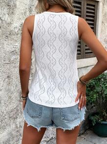 SHEIN LUNE Women's Summer Button Decorated Sequin Patchwork V-Neck Tank Top With Pockets