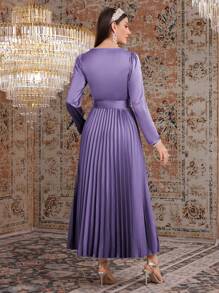 Modelyn Của phụ nữ Xếp li Khối màu Đầm Với Ruy băng Đồ trang trí - Màu tím - Xem 2