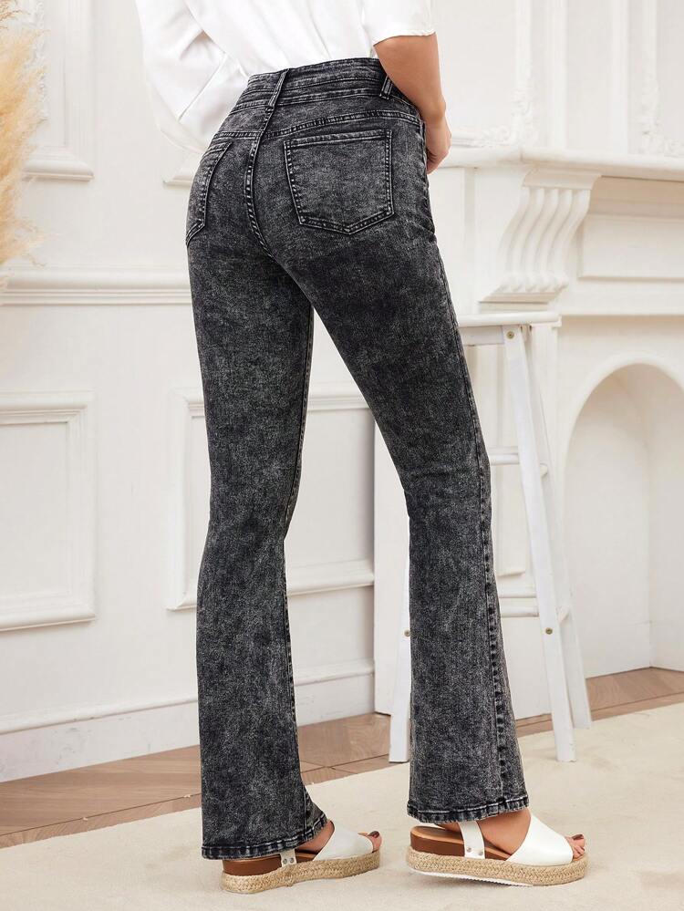 Women's High Waisted Slim Fit Double Layered Flared Jeans