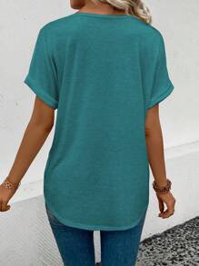 SHEIN LUNE Solid Color V-Neck Short Sleeve Summer Casual T-Shirt