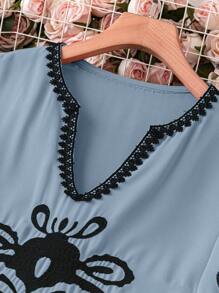 Breezaya Plus Size Women's Floral Embroidery Notched Neckline Dress - Dusty Blue - View 4