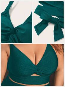 Swim SXY Summer Beach Plus Size Sparkling Twist Knot Cut-Out Bikini Top - Teal Blue - View 7