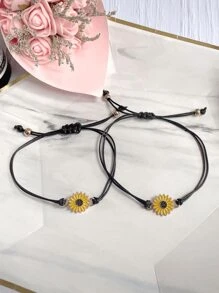 2 Piezas Pulsera De Pareja Simple Y Versátil Con Diseño De Girasol Y Margarita, Adecuadas Para Uso Diario Para Hombres Y Mujeres - Amarillo - Ver 3