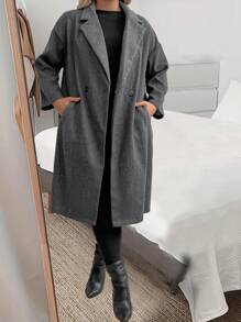 SHEIN LUNE 深灰色帶雙排扣的修身啤酒服外套 - 深灰色 - 查看 5