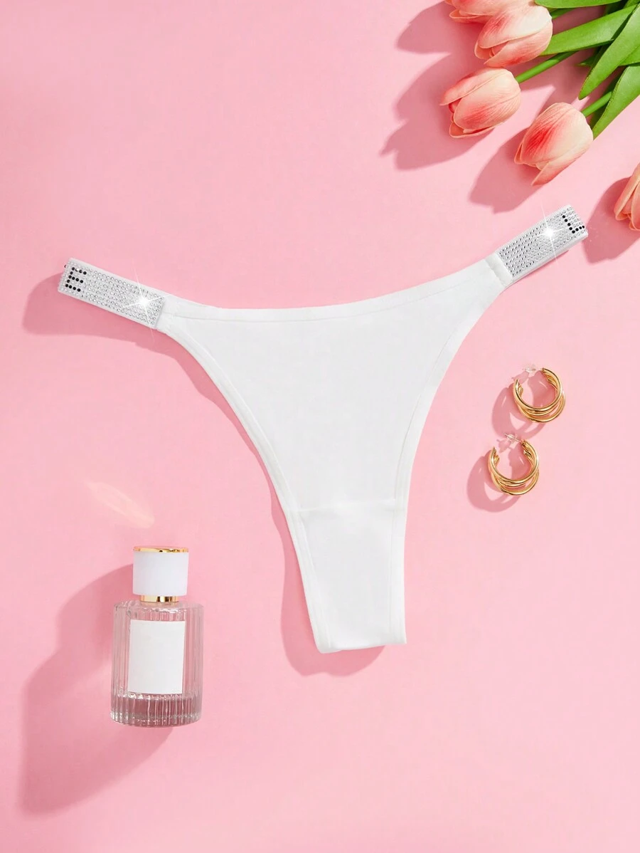 SHEIN Rhinestone Detail Sexy G-String Bridallingerie - White - View 1