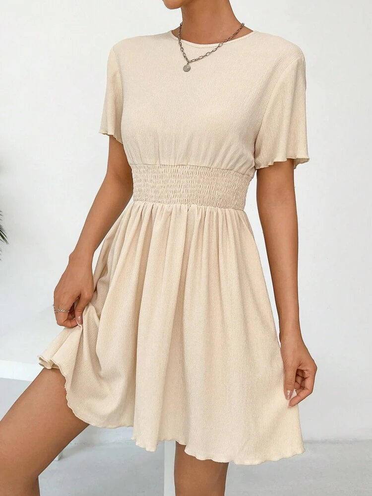 Women's Round Neck Short Sleeve Waist Wrapped Casual Dress