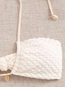 SHEIN Swim 夏季海灘女士純色質感領口比基尼套裝