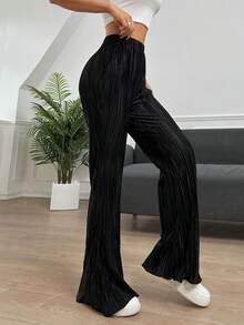 SHEIN EZwear Màu thuần Xếp li Của phụ nữ Quần - màu đen - Xem 5