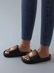Modische Cartoon Bär Design Badeschuhe mit dicker Sohle und rutschfester Unterseite, geeignet für alle Jahreszeiten