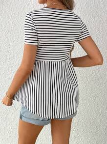 SHEIN Camiseta De Maternidad Cómoda A Rayas De Cintura Alta Para Uso Diario En Verano