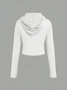 SHEIN Top Corto De Manga Larga Y Capucha De Color Sólido Para Mujer, Ideal Para La Primavera Y El Verano