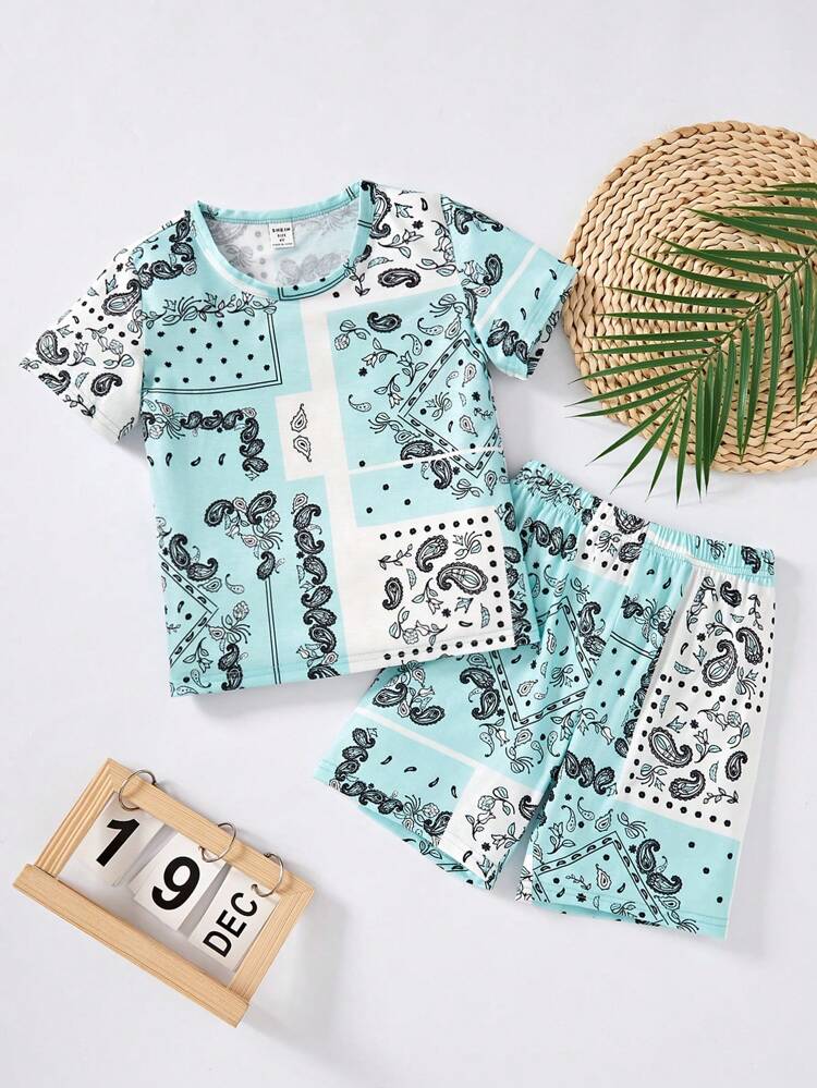 Conjunto De 2 Piezas De Ropa Para El Hogar Con Diseño Sencillo Y Estampado De Cachemira Para Niña Joven En Primavera