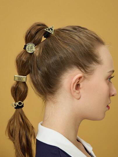 HARRY POTTER X SHEIN 4 pezzi Fermagli per capelli in metallo vintage elastici, regali, fermagli per coda di cavallo in lega di zinco, elastici per capelli