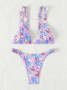 Swim Mod Floral Print Two-Piece Bikini Set, Perfect For Vacation, Summer Beach - Multicolor - View 1