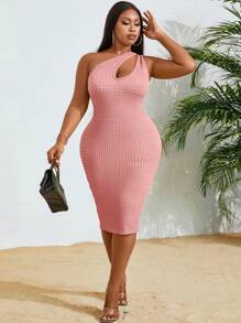 Maweii Đầm trễ vai màu trơn thời trang dành cho nữ cỡ lớn - Hồng - Xem 1